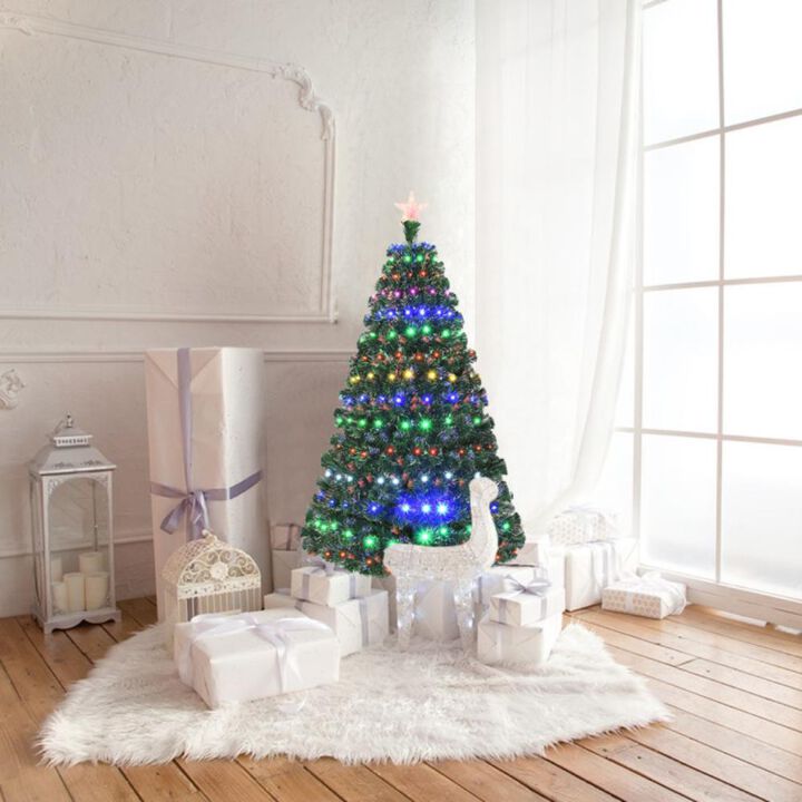 Hivvago 5/6/7 Feet Multicolor Artificial Christmas Tree with LED Light and Metal Stand