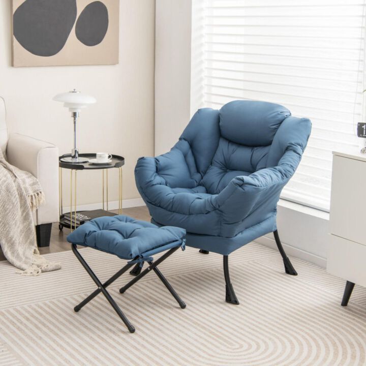 Hivvago Modern Accent Sofa Chair with Folding Footrest and Side Pocket