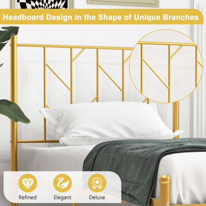 Metal Platform Bed Frame with Vintage Headboard