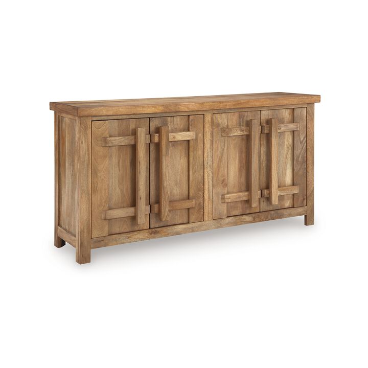 Sideboard Cabinet Console, 68 Inch Craftsman Style, Brown Mango Wood - Benzara