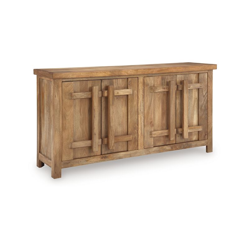 Sideboard Cabinet Console, 68 Inch Craftsman Style, Brown Mango Wood - Benzara