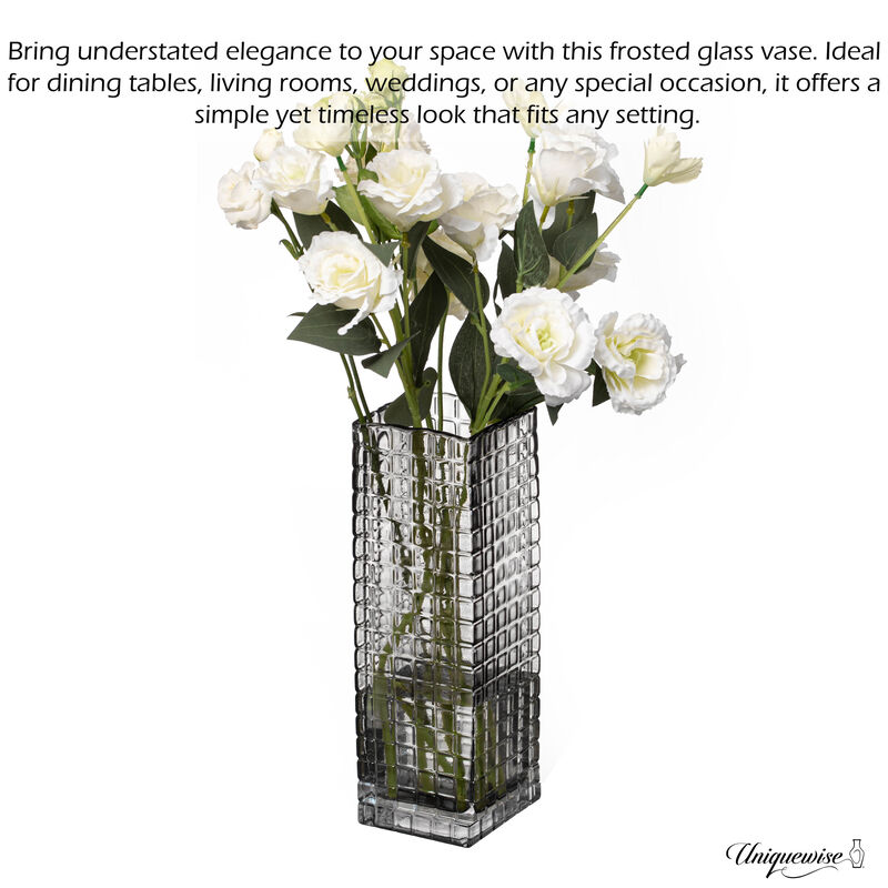 12-Inch Square Frosted Gray Glass Vase