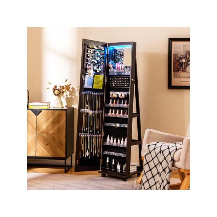 Hivvago 64 Inches Lockable Jewelry Cabinet Armoire with Built-in Makeup Mirror