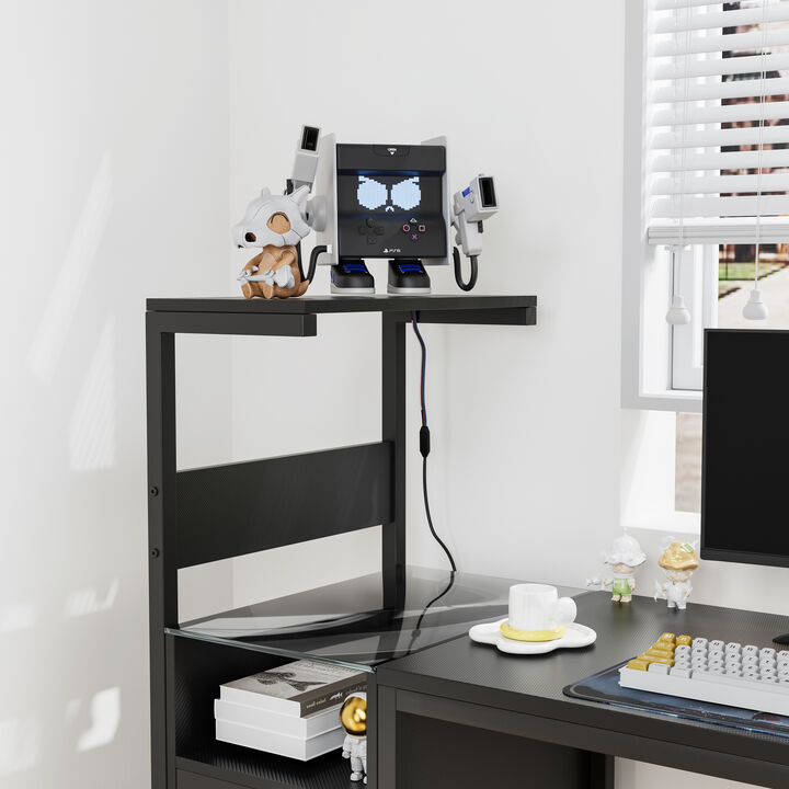 Home Office Computer Desk with Charging Station, USB Ports & Storage Shelves