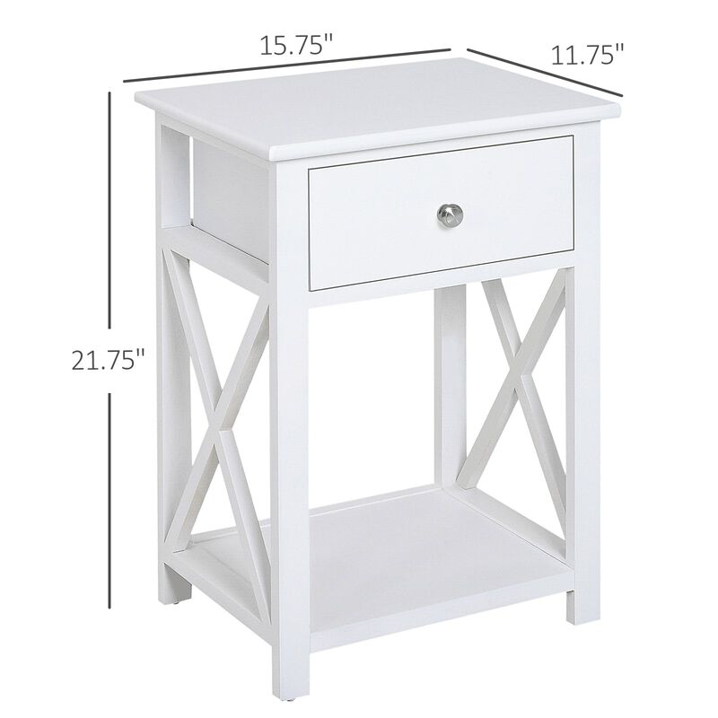 Minimalist Accent Piece: Flat White Modern Table with Drawer and Shelf