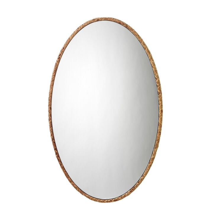 Mirror with Oval Encasing and Seagrass Braiding, Brown-Benzara
