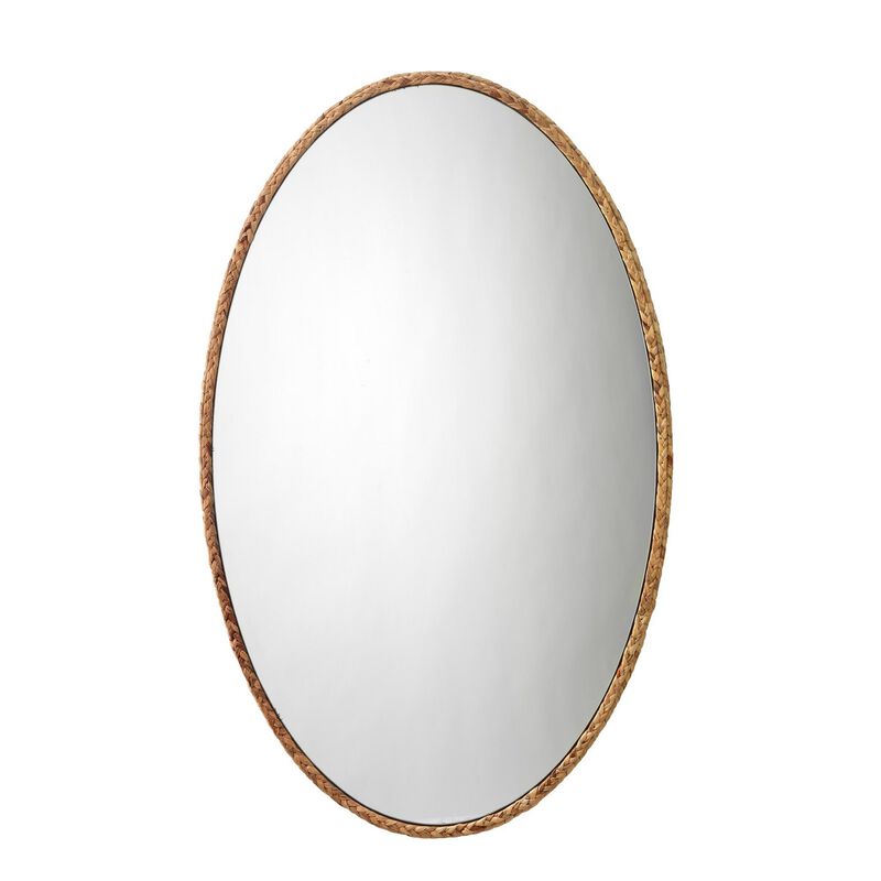 Mirror with Oval Encasing and Seagrass Braiding, Brown-Benzara