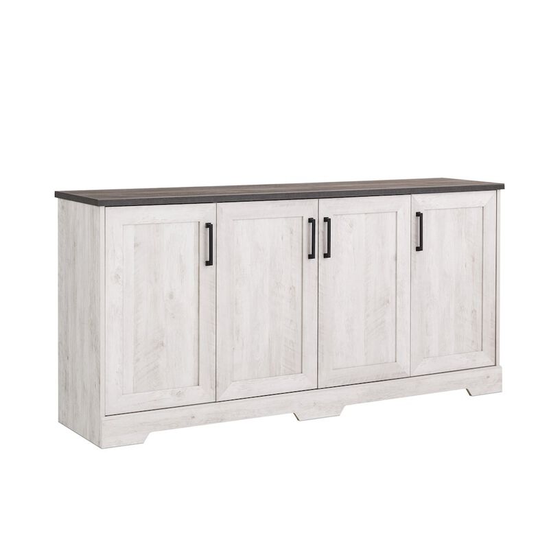 Prepac Rustic Ridge 4-Door Console Table Washed White Engineered Wood Sideboard