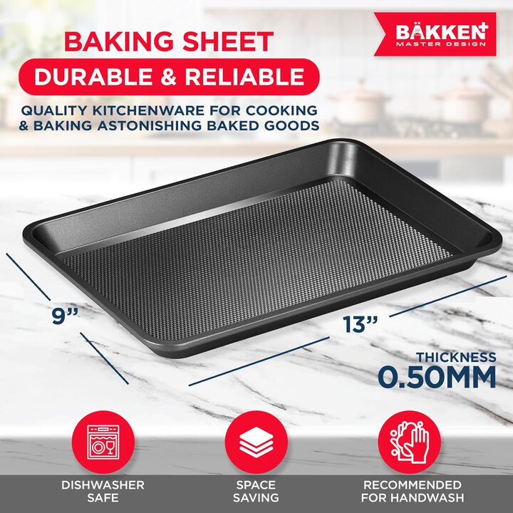 BAKKEN Kitchen Baking Pans - Nonstick Gray Coating, 13.58’’ × 9.65’’ Commercial Grade Carbon Steel Cookie Sheet, Diamond Texture Bottom