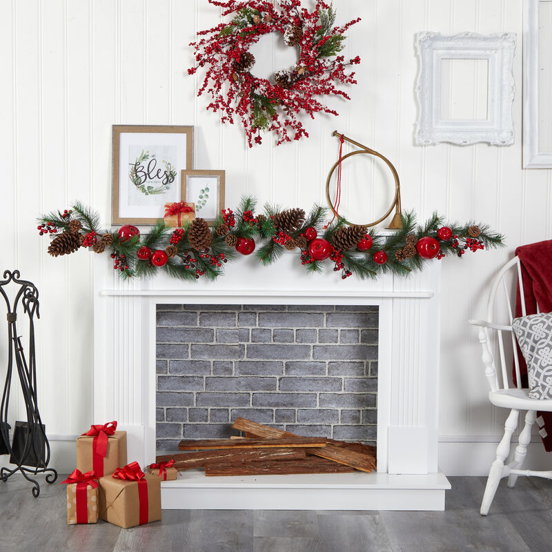 Hivvago 6" Apple, Berries and Pinecone Artificial Garland