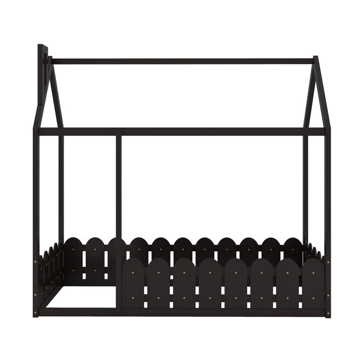Merax Wood Bed House Bed Frame with Fence