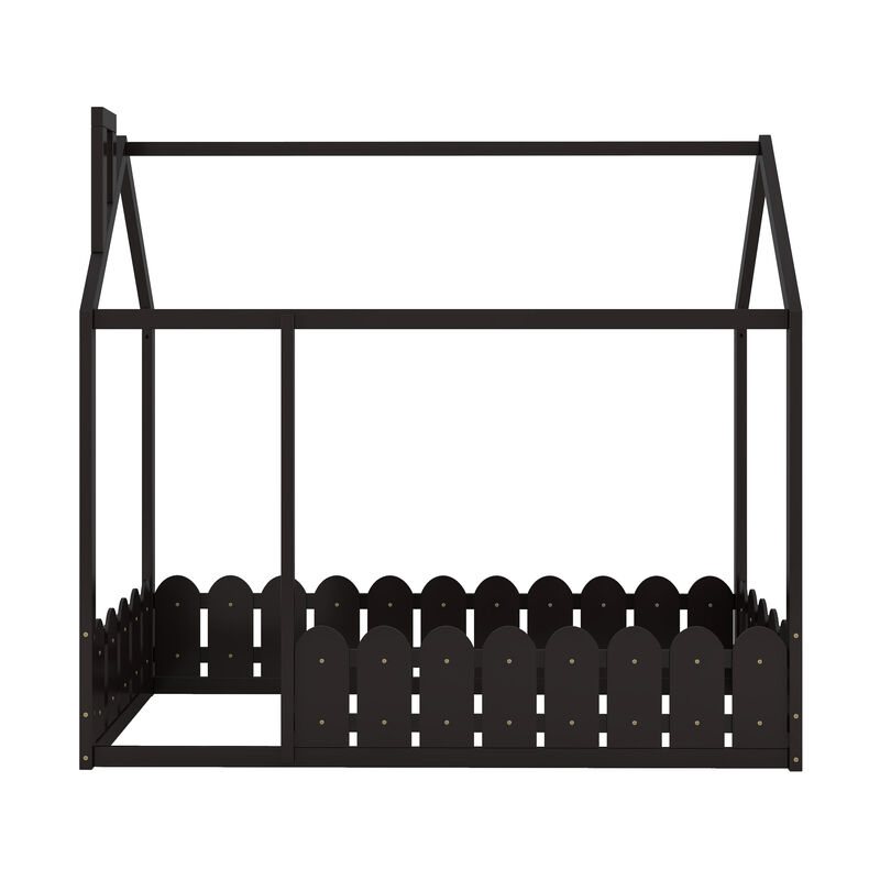 Merax Wood Bed House Bed Frame with Fence