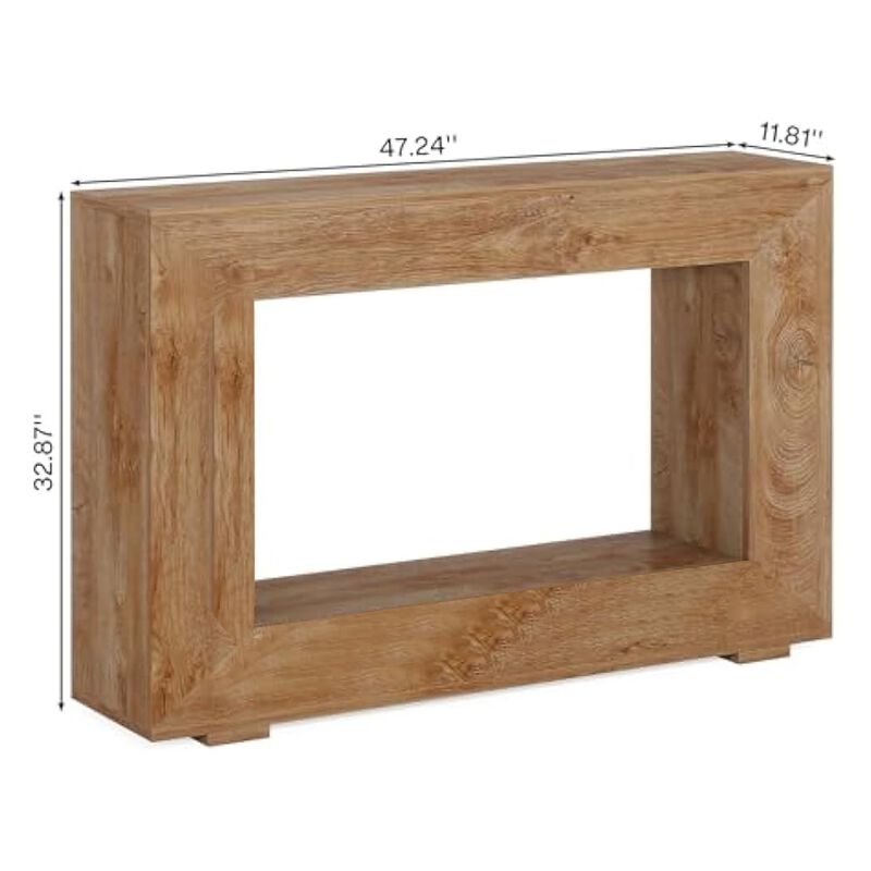 Evan Console Table, 47 Inch Rectangular Top, Rustic Brown, Open Shelf - Benzara