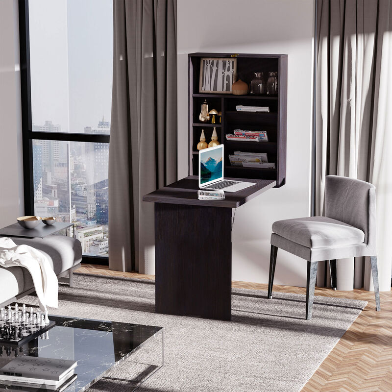 Wall Mount Writing Table Convertible Folding Computer Desk Storage Home Office