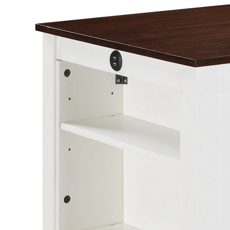 Ham 3 Piece Counter Height Compact Dining Table, Chair Set, White Wood - Benzara