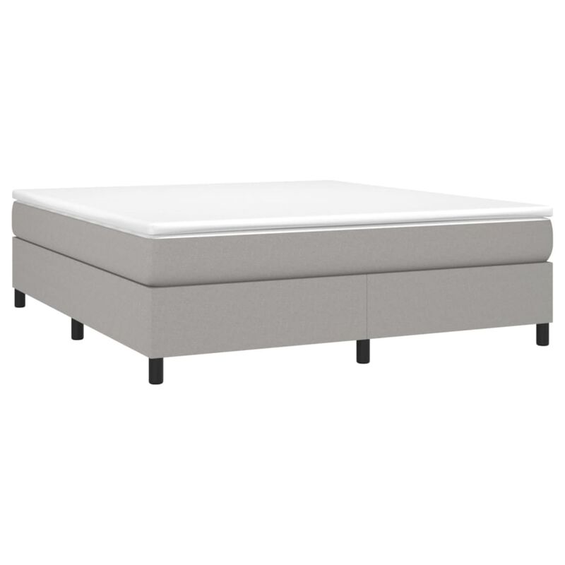vidaXL King Size Box Spring Bed Frame in Light Gray - Fabric, Plywood, and Engineered Wood Construction Mattress Compatibility - 76"x79.9"