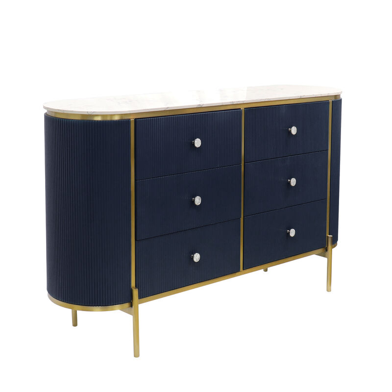 Pasargad Home White Marble Top Theodore Sideboard, Navy