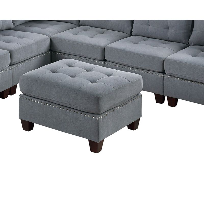 7 Piece Gray Linen Modular Sectional Set with Ottomans