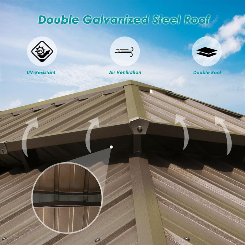 12' X 18' Hardtop Gazebo, Aluminum Metal Gazebo Withnized Steel Double Roof Canopy