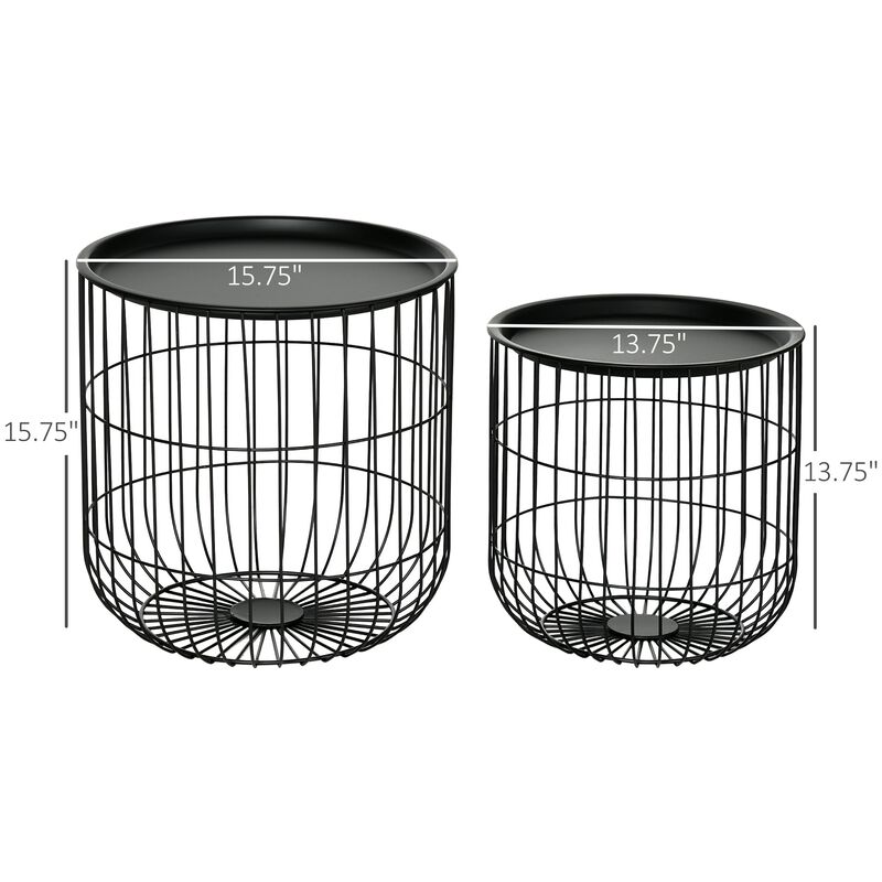 Black Living Room Set: 3-Piece Coffee Table with Nesting Wire Baskets