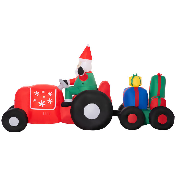 9ft Inflatable Christmas Santa Claus Driving Trailer w/ Colorful Gift Boxes LED
