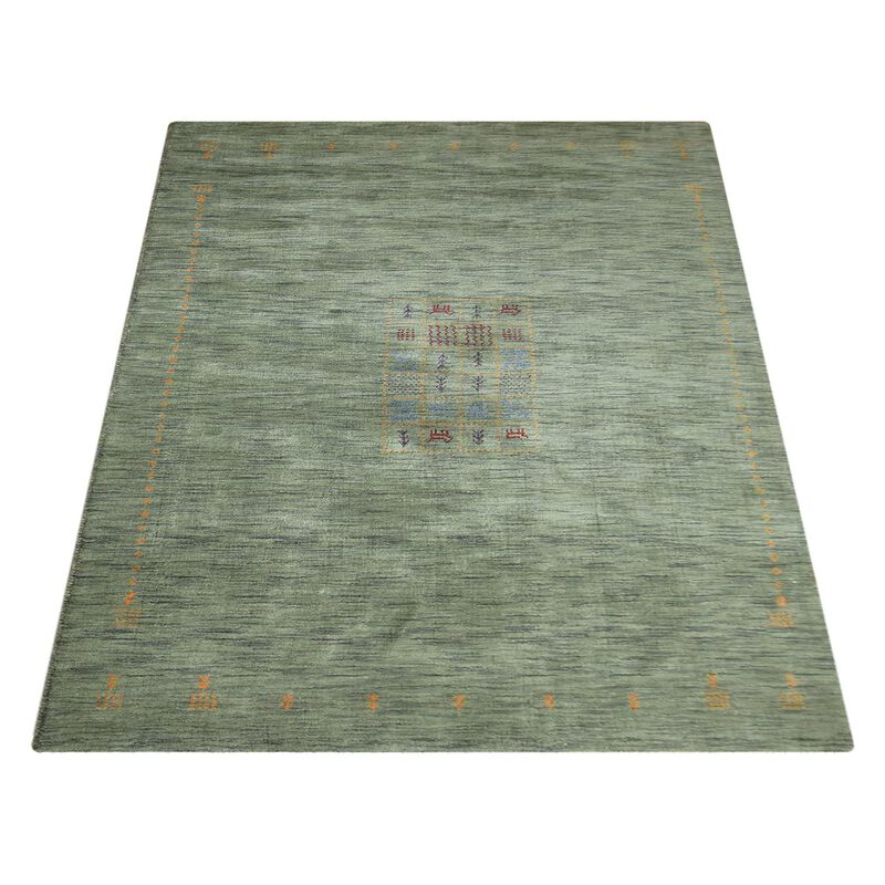 RUGSOTIC CARPETS HAND KNOTTED LOOM WOOL ECO-FRIENDLY AREA RUGS  - 6'x9', Rectangle, Green Color, Contemporary Modern Design, High Pile Thick Handmade Anti Skid Rugs for Living Room (L00583)