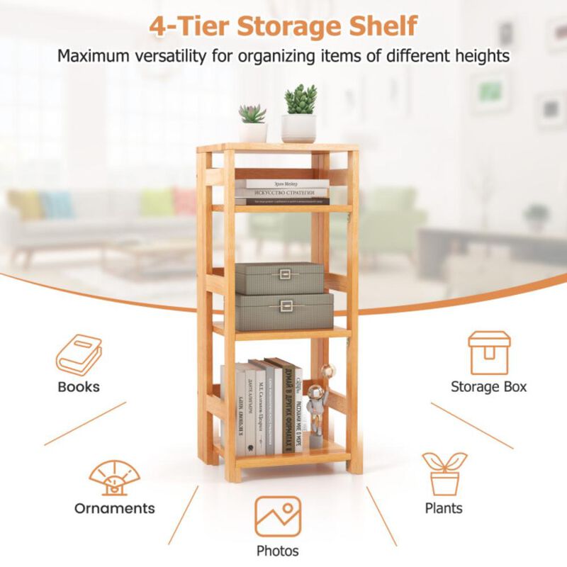 Hivvago 14-Inch 4-Tier Rubber Wood Bookcase with Side Fences