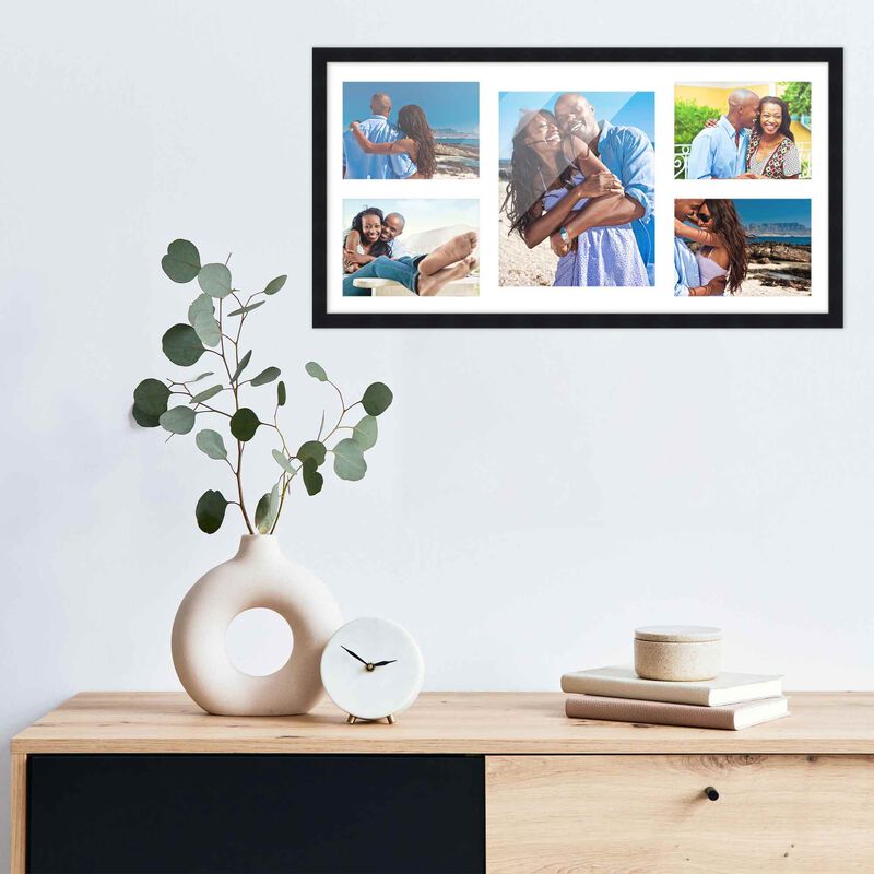 12x24.5 Wood Collage Frame with a White Mat for 8x10 & 5x7 Pictures