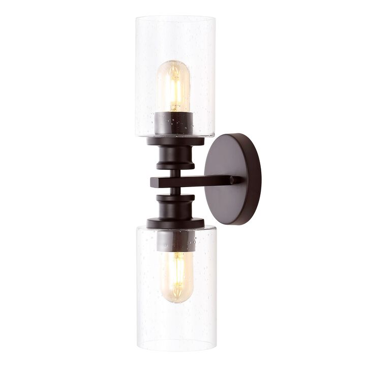 Jules Edison Cylinder Iron/Seeded Glass Farmhouse Contemporary LED Wall Sconce