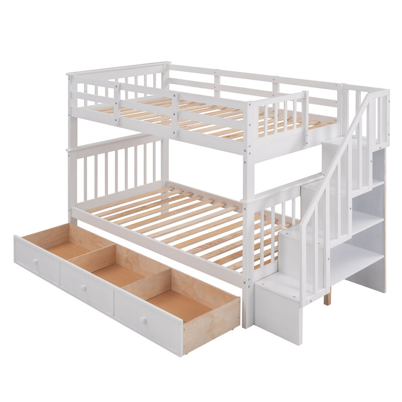 Merax Stairway Twin-Over-Twin Bunk Bed with Three Drawers for Bedroom, Dorm