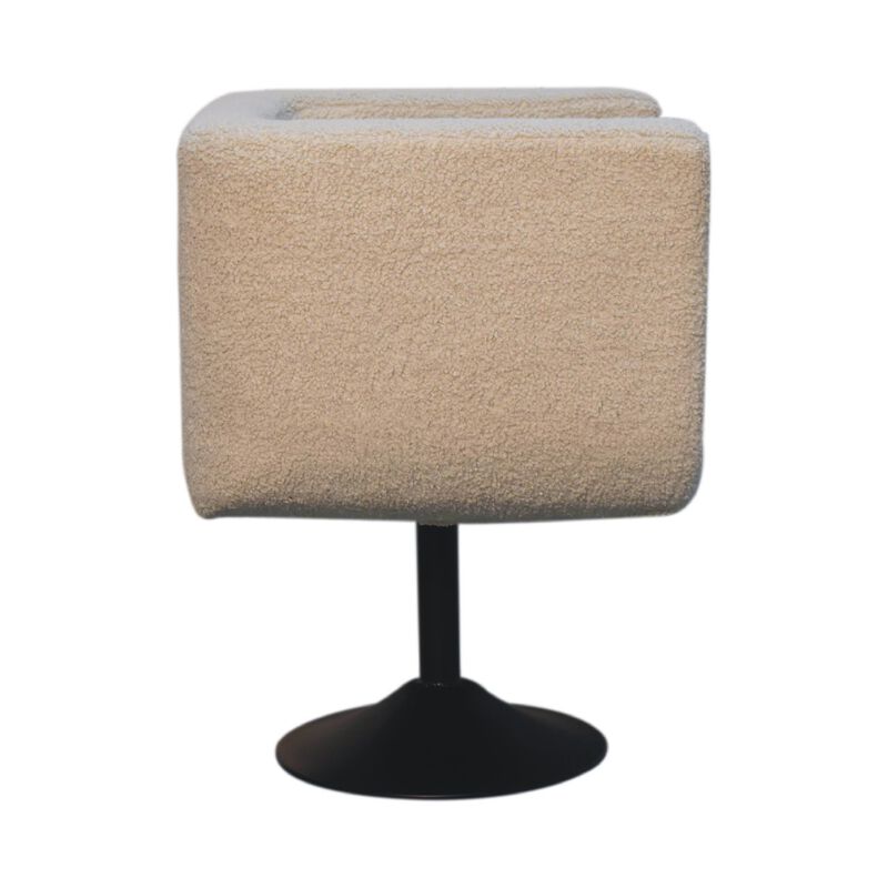 Artisan Furniture Cream Boucle Black Base Swivel  Solid Wood Arm Chair