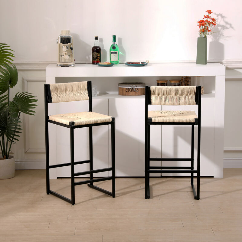 Creamy White Paper Rope Bar Stools Set of 2