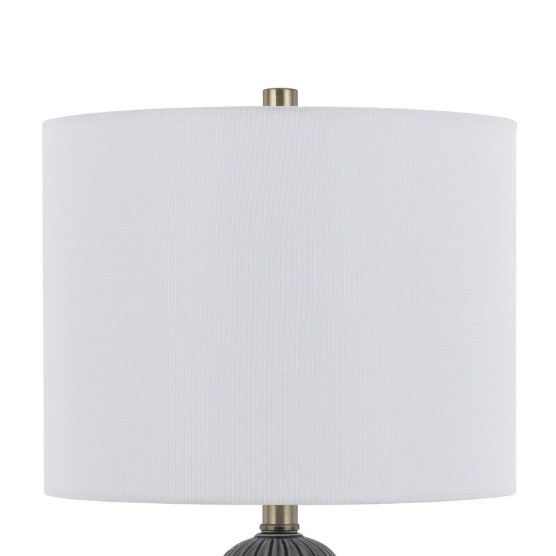 Lomy 26 Inch Table Lamp Set of 2, Stacked Ball Gray Black, White Shade - Benzara