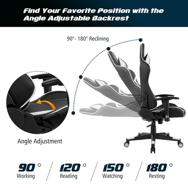 Goplus Massage Gaming Chair Reclining Swivel Racing Office Chair w/Lumbar Support Blue