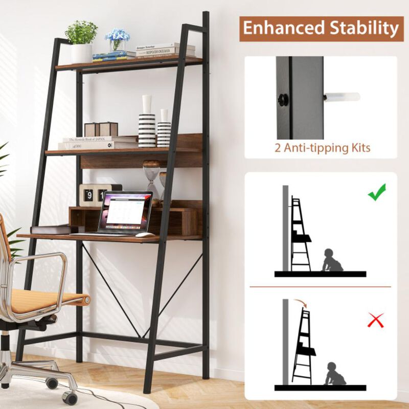 Hivvago 71â€ High Freestanding Laptop Desk with Open Shelves for Living Room Bedroom Study-Brown