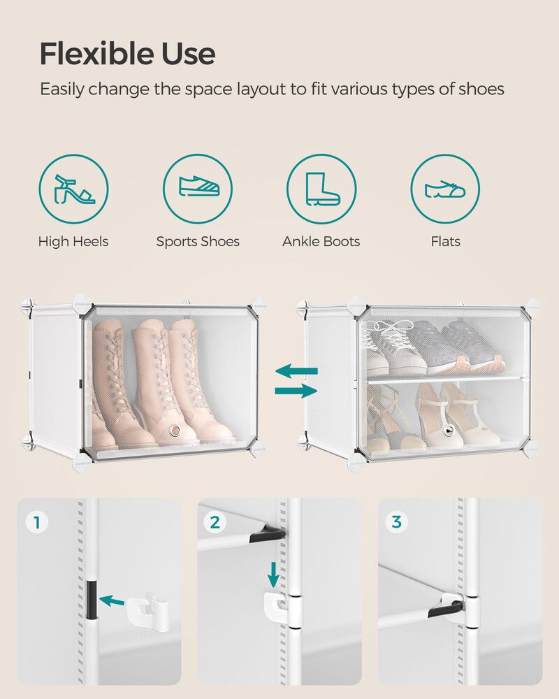 4-Cube Plastic Shoe Rack with Doors for Compact and Organized Storage