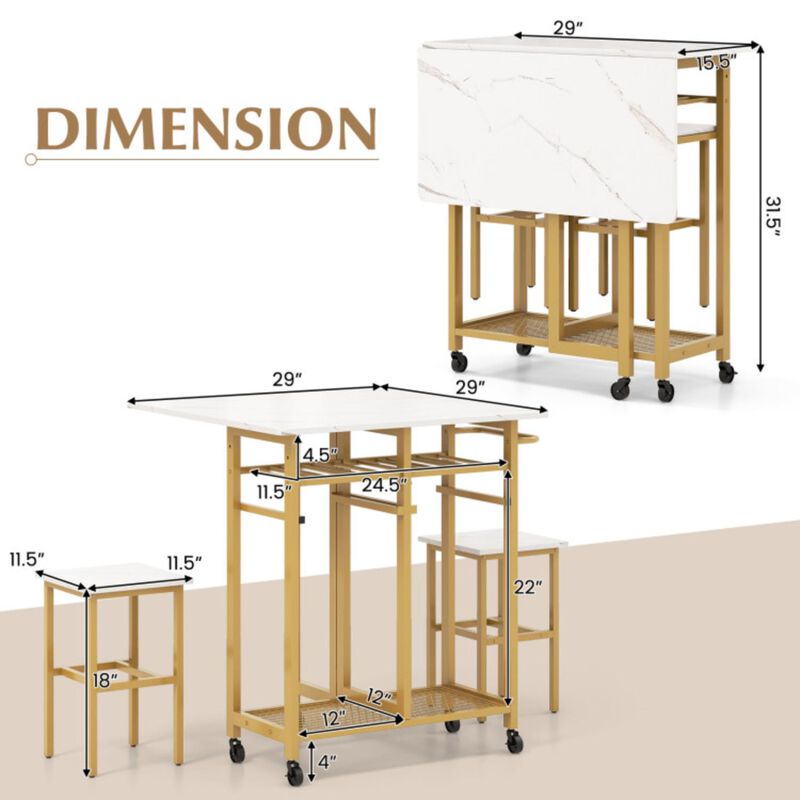 Hivvago 3 Pieces Dining Table Set with 6-Bottle Wine Rack