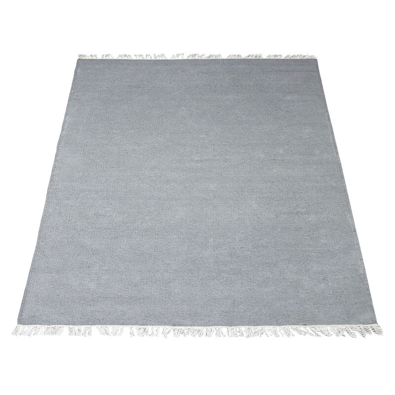 RUGSOTIC CARPETS HAND WOVEN FLAT WEAVE KILIM WOOL ECO-FRIENDLY AREA RUGS  - 4'x6', Rectangle Shape, Light Silver Color, Solid Plain Design, Low Pile Handmade Rugs for Living Room (D00111)