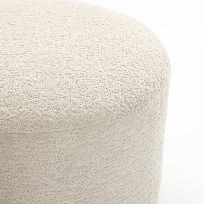 LuxenHome Upholstered Cream Modern Round Ottoman