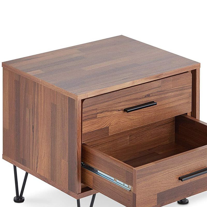 Contemporary 2 Drawers Wood Nightstand By Deoss, Brown-Benzara