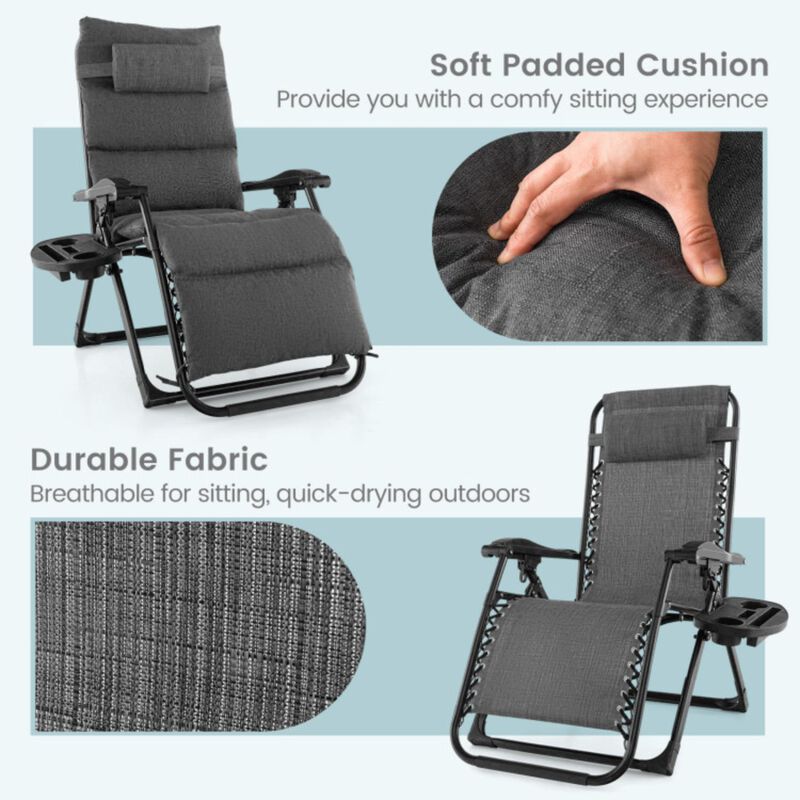 Hivvago Adjustable Metal Zero Gravity Lounge Chair with Removable Cushion and Cup Holder Tray