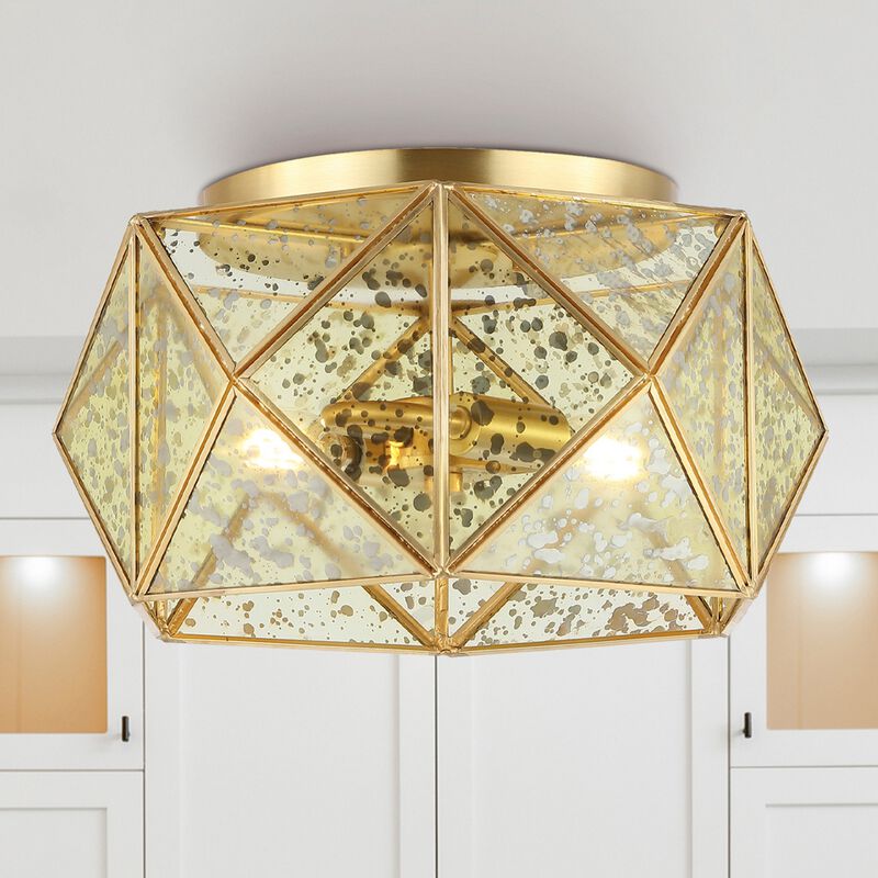 Violet 2-Light Industrial Vintage Iron/Glass LED Flush Mount
