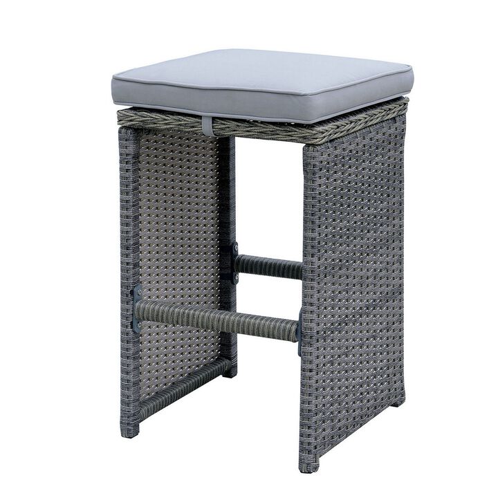 6 Piece Patio Bar Stool In Aluminum Wicker Frame And Padded Fabric Seat, Gray-Benzara