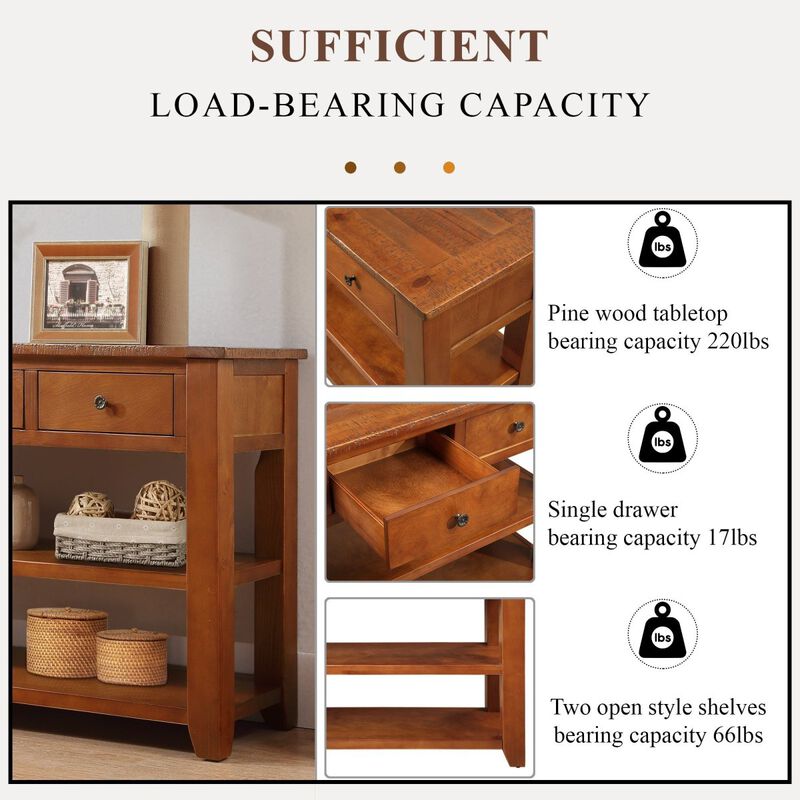 48" Pine Wood Console Table with Storage