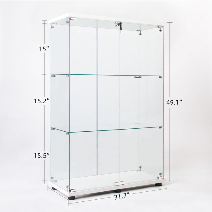Two Door Glass Cabinet Glass Display Cabinet with 3 Shelves