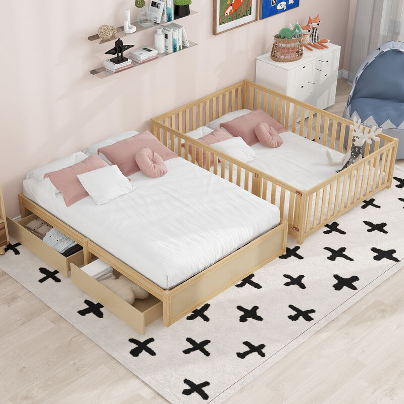 Merax Wood Daybed with Fence Guardrails