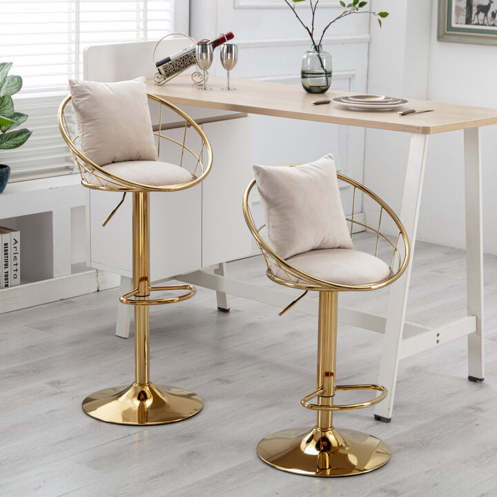 Off- Velvet Bar Chair, Pure Gold Plated, Unique Design, 360 Degree