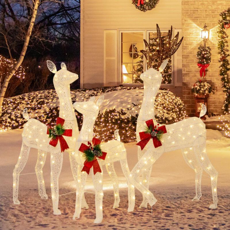 Hivvago 3-Piece Pre-lit Christmas Reindeer Family with 230 Warm White LED Lights