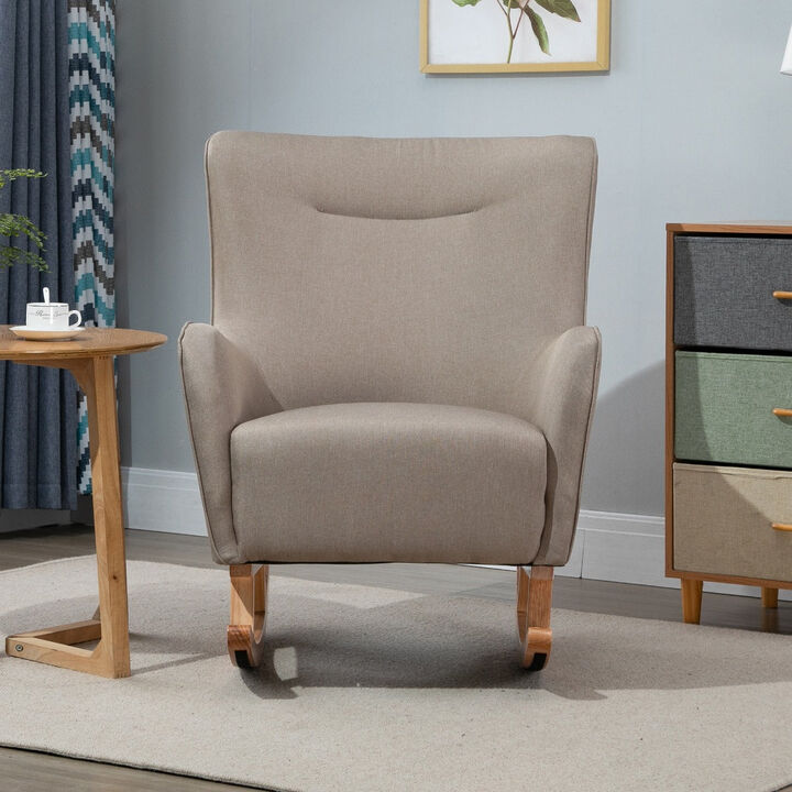 Greige Living Room Rocker: Modern Winged Back Armchair