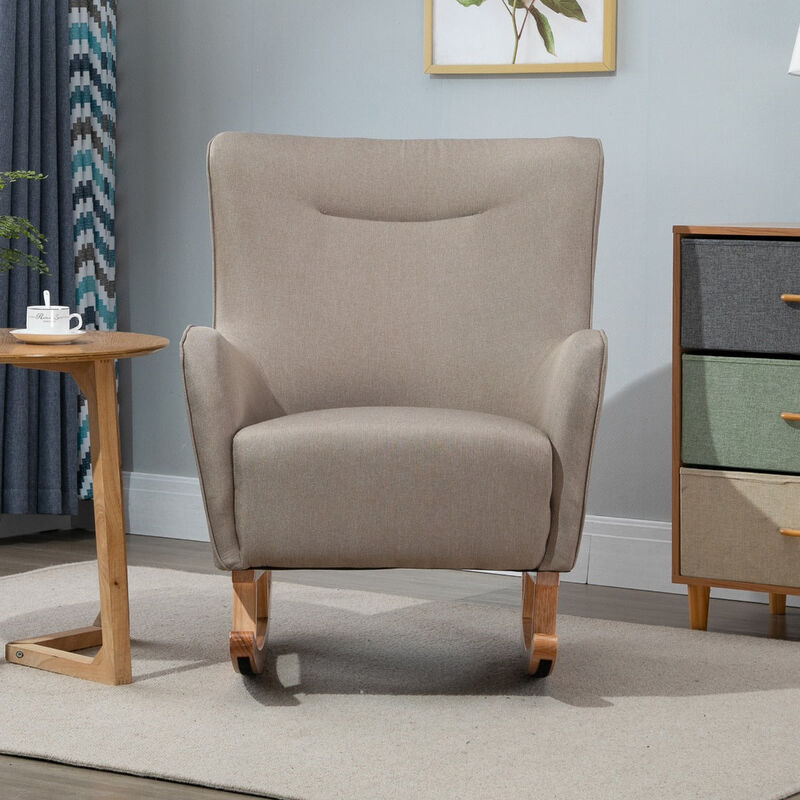 Greige Living Room Rocker: Modern Winged Back Armchair